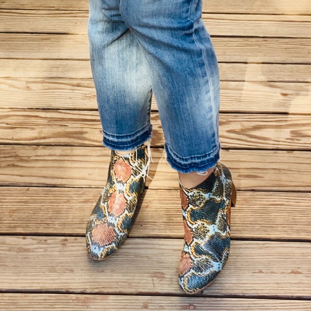 Parker Bootie, Python Print On Leather, Wood Heel - image 5